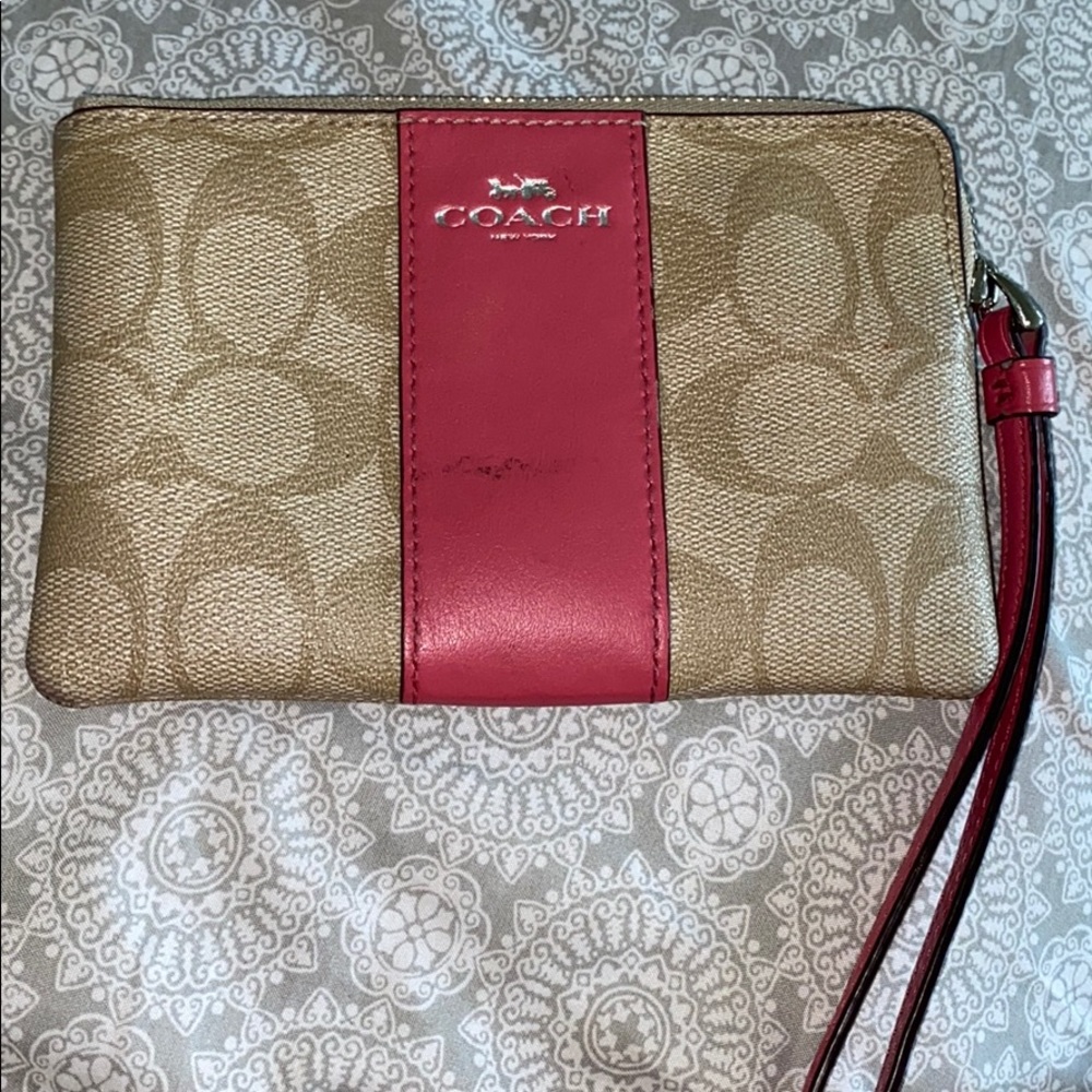 Coach pink Strip wristlet